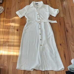 Zara White Midi button down Shirt Dress